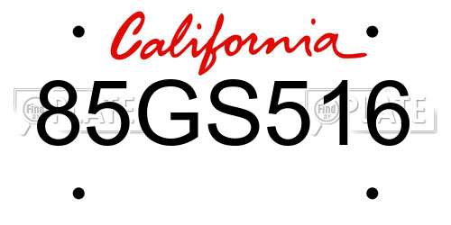 85GS516 California License Plate
