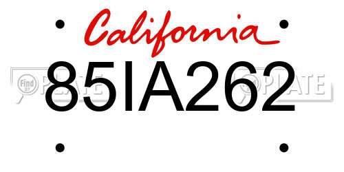 85IA262 California License Plate