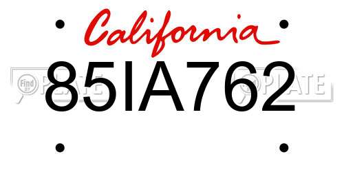 85IA762 California License Plate