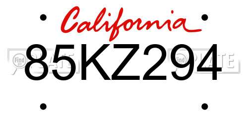 85KZ294 California License Plate