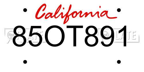 85OT891 California License Plate