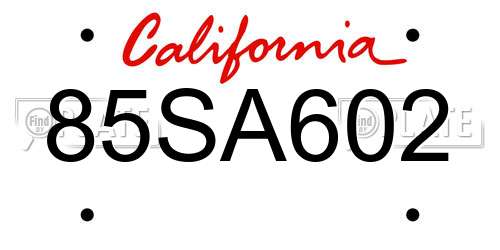 85SA602 California License Plate