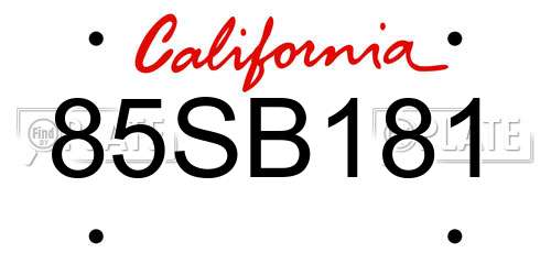 85SB181 California License Plate