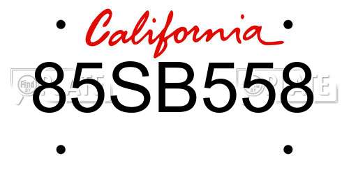 85SB558 California License Plate
