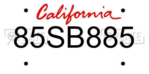 85SB885 California License Plate