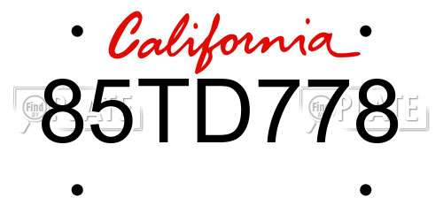 85TD778 California License Plate