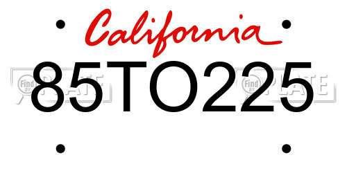 85TO225 California License Plate