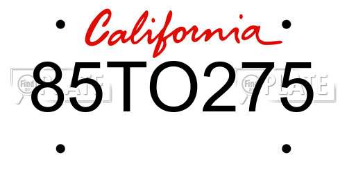 85TO275 California License Plate