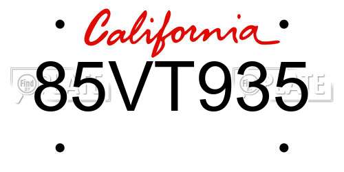 85VT935 California License Plate