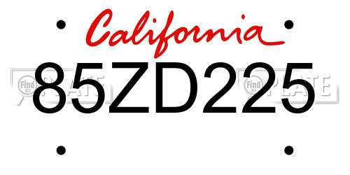 85ZD225 California License Plate