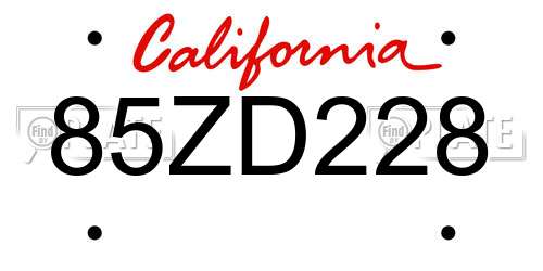 85ZD228 California License Plate