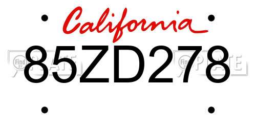 85ZD278 California License Plate