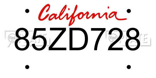 85ZD728 California License Plate