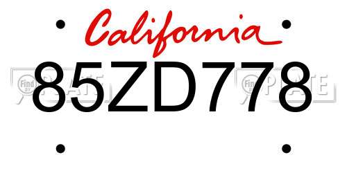 85ZD778 California License Plate