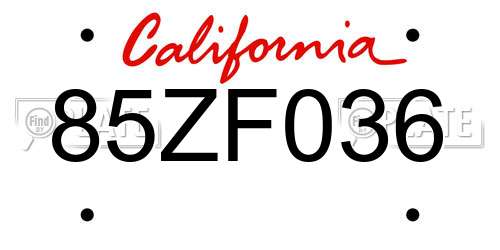 85ZF036 California License Plate