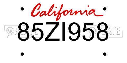 85ZI958 California License Plate