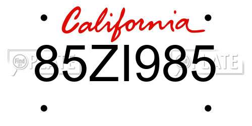 85ZI985 California License Plate