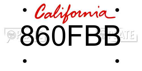860FBB California License Plate