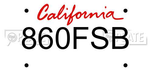860FSB California License Plate