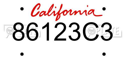 86123C3 California License Plate