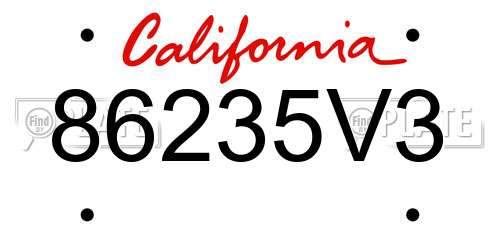 86235V3 California License Plate