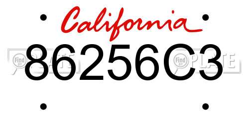 86256C3 California License Plate