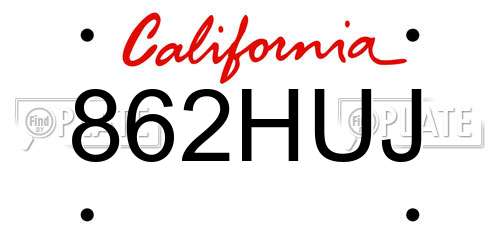 862HUJ California License Plate