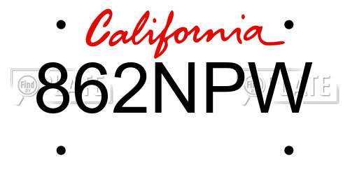 862NPW California License Plate