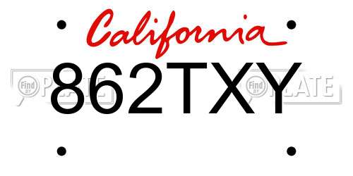 862TXY California License Plate