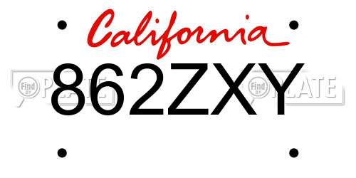 862ZXY California License Plate