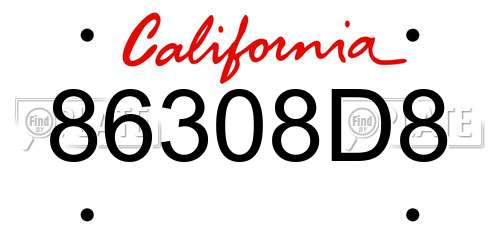 86308D8 California License Plate