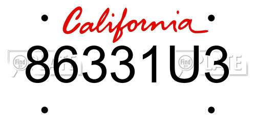 86331U3 California License Plate