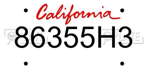 86355H3 California License Plate