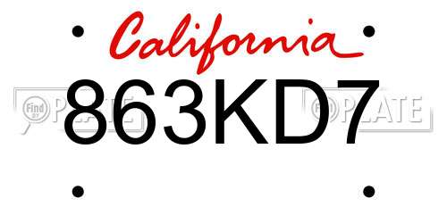 863KD7 California License Plate