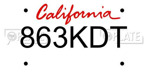 863KDT California License Plate