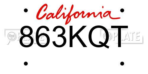 863KQT California License Plate