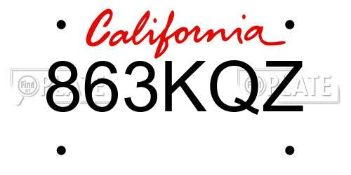 863KQZ California License Plate