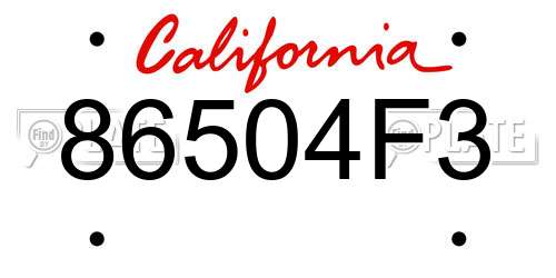 86504F3 California License Plate