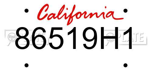 86519H1 California License Plate