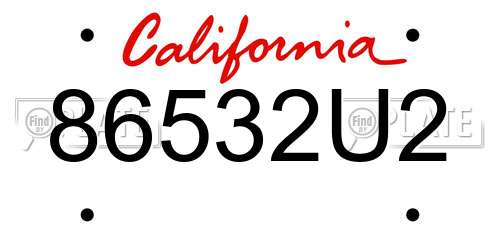 86532U2 California License Plate