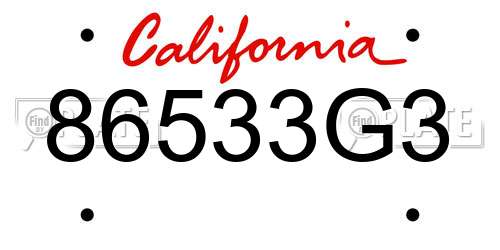 86533G3 California License Plate