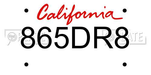 865DR8 California License Plate