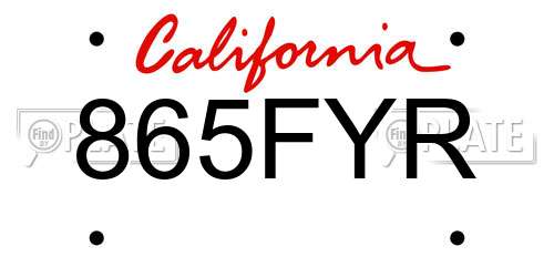 865FYR California License Plate