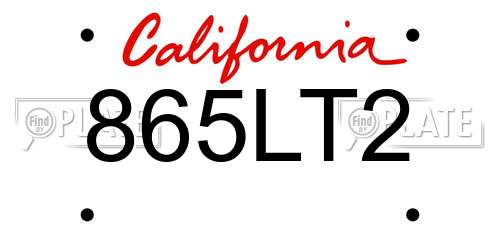 865LT2 California License Plate