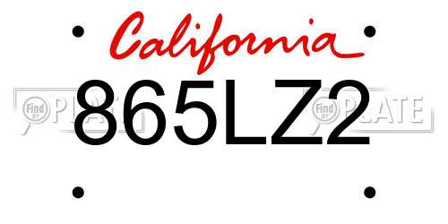 865LZ2 California License Plate