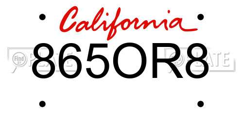 865OR8 California License Plate