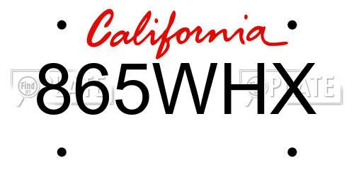 865WHX California License Plate