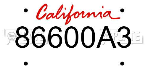 86600A3 California License Plate