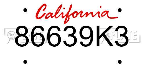86639K3 California License Plate