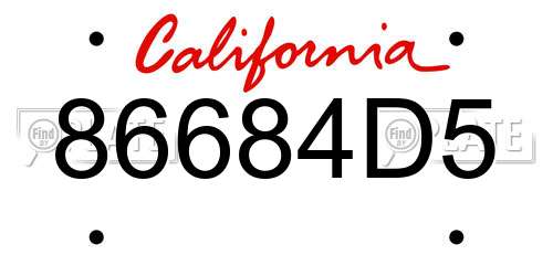 86684D5 California License Plate